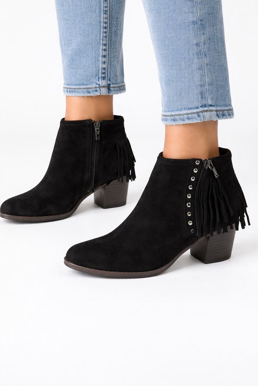 Vionic Faros Suede Fringe Ankle Boots 8 Black Western Comfort Booties EUC